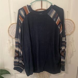 MAURICES NAVY AND AZTEC RAGLAN BLOUSE